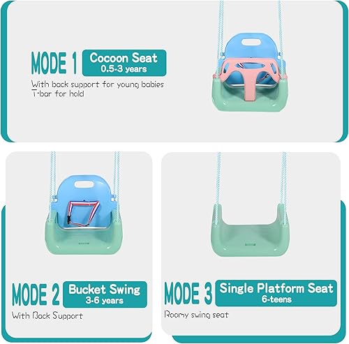 Miniatura 4 de RedSwing Asiento de columpio 3 en 1 para bebé, columpios para niños pequeños, antideslizantes, cómodos y seguros, desmontable para bebés y