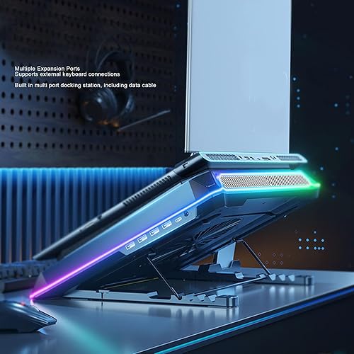 Miniatura 3 de Almohadilla de refrigeración para laptop, soporte enfriador para laptop RGB, enfriador de portátil para juegos con ventilador turbo de 5.5 in y 4