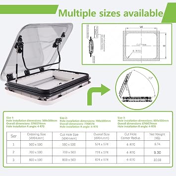 RV Skylight with Insect Net and Sunshade, Van Roof Vent for Caravan, Camper Van, 700x500mm, Compatible with Body Thickness 25-60mm