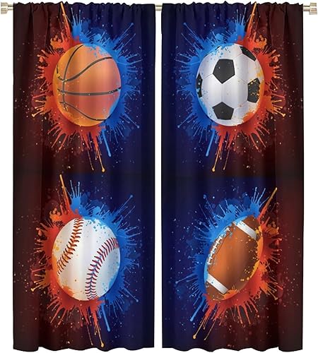 Cortinas deportivas para niños, baloncesto, fútbol, béisbol, diseño de llama, cortinas opacas para dormitorio de niños y adolescentes, para sala de