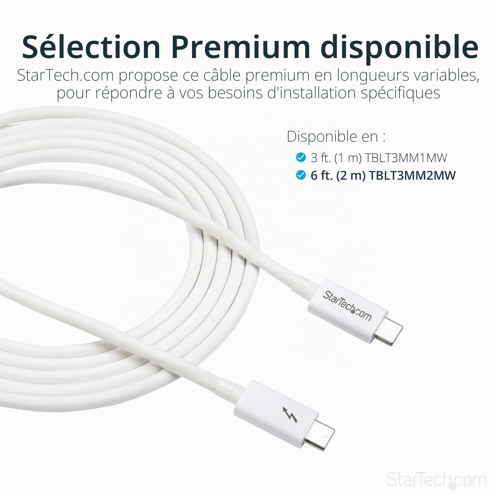 StarTech Câble Thunderbolt 3 Passif 2m 20Gbps 100W PD 4K USB-C Blanc