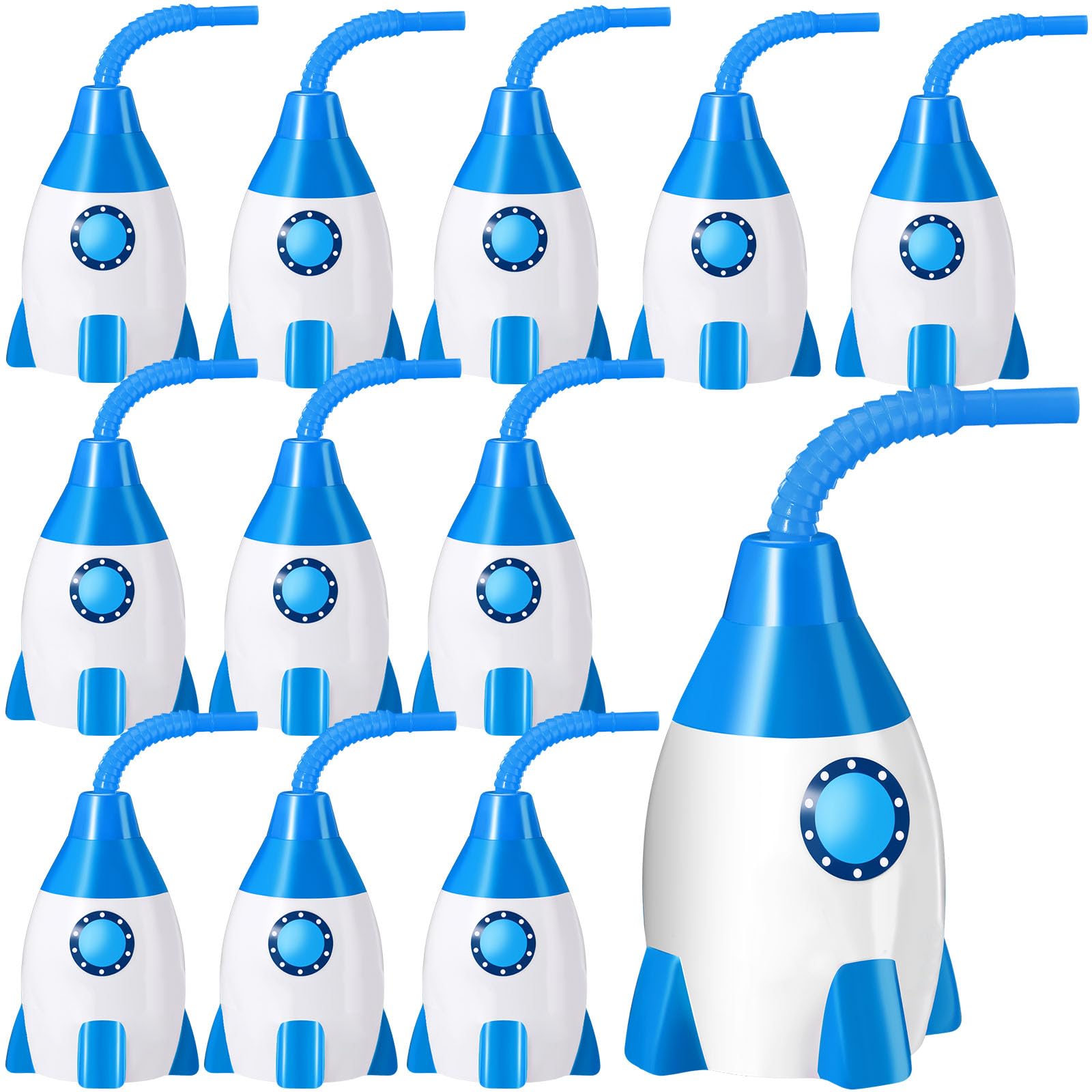 Tanlade Universe Themed Party Favor Gift Supplies Rocket Cups with Straws, Plastic Rocket Shape Cup Reusable Rocket Cups Universe Themed Party Favor for Kids Space Birthday Party(Blue Color,12 Set)