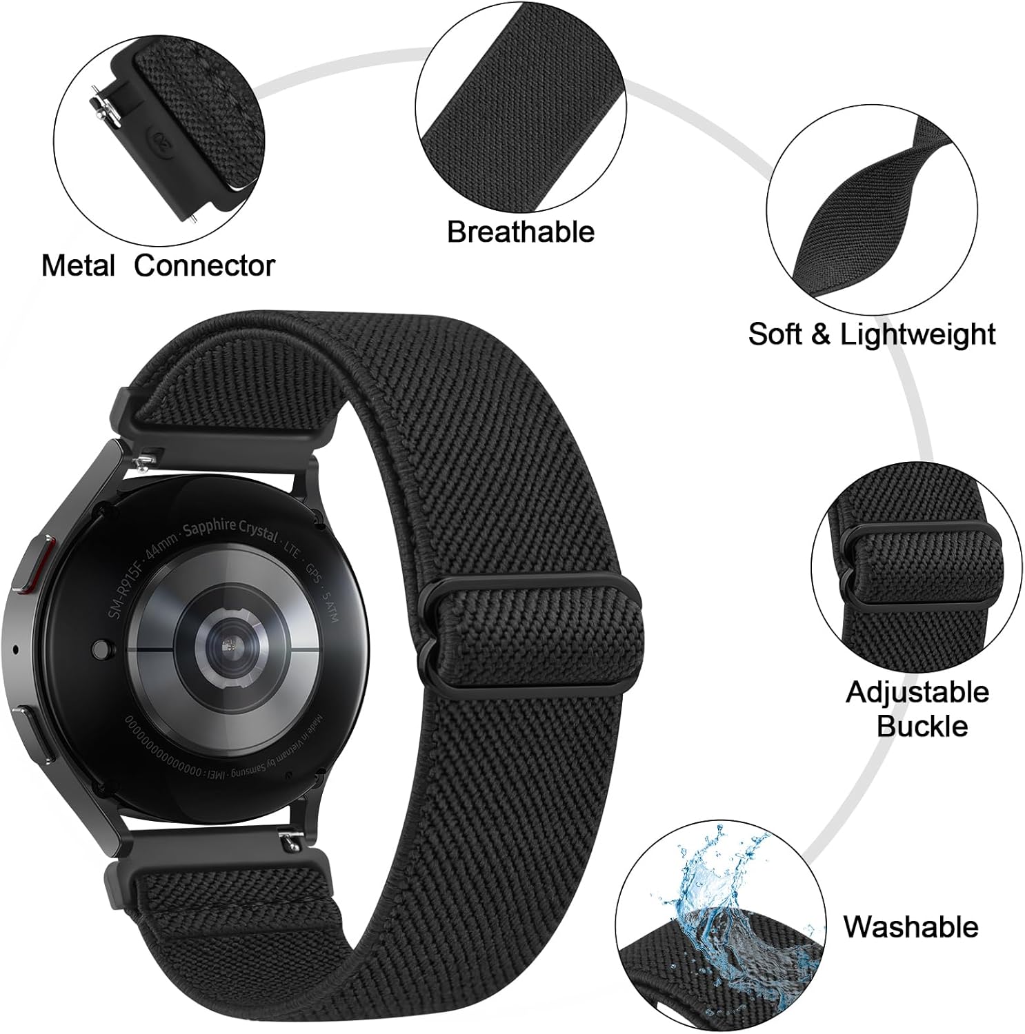 Amzpas GloryFit Smart Watch Bands, 22mm Elastic Nylon Watch Straps for GloryFit T80 T70 T60 T50 P99 P98 Smartwatch, Replacement Wristband Adjustable Sport Straps Fabric Breathable Lightweight