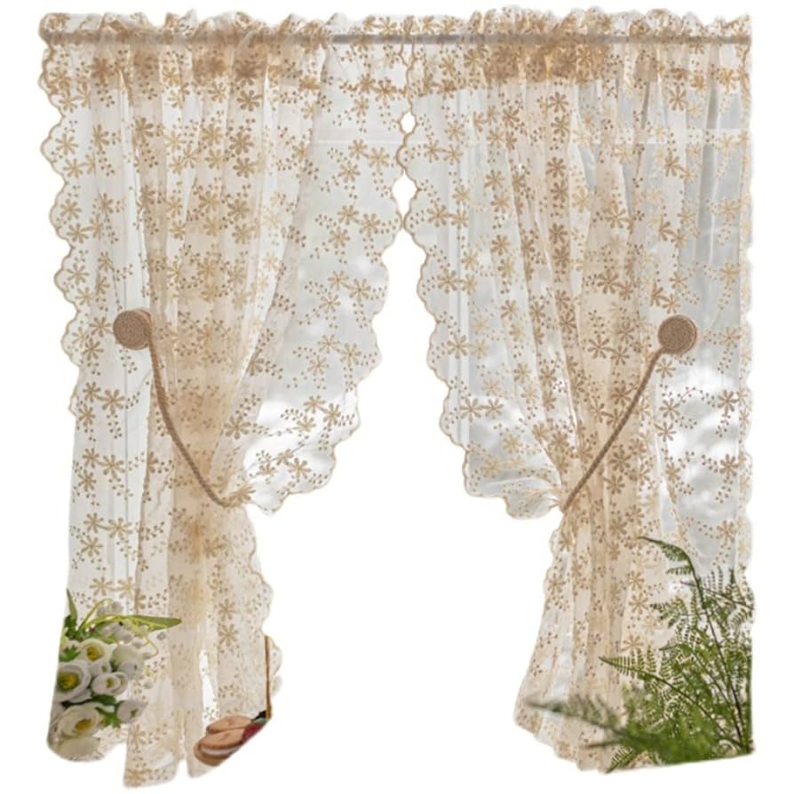 Amazon｜[KMBIGNK] カフェカーテン ベージュ 小窓 レースカーテン 遮光