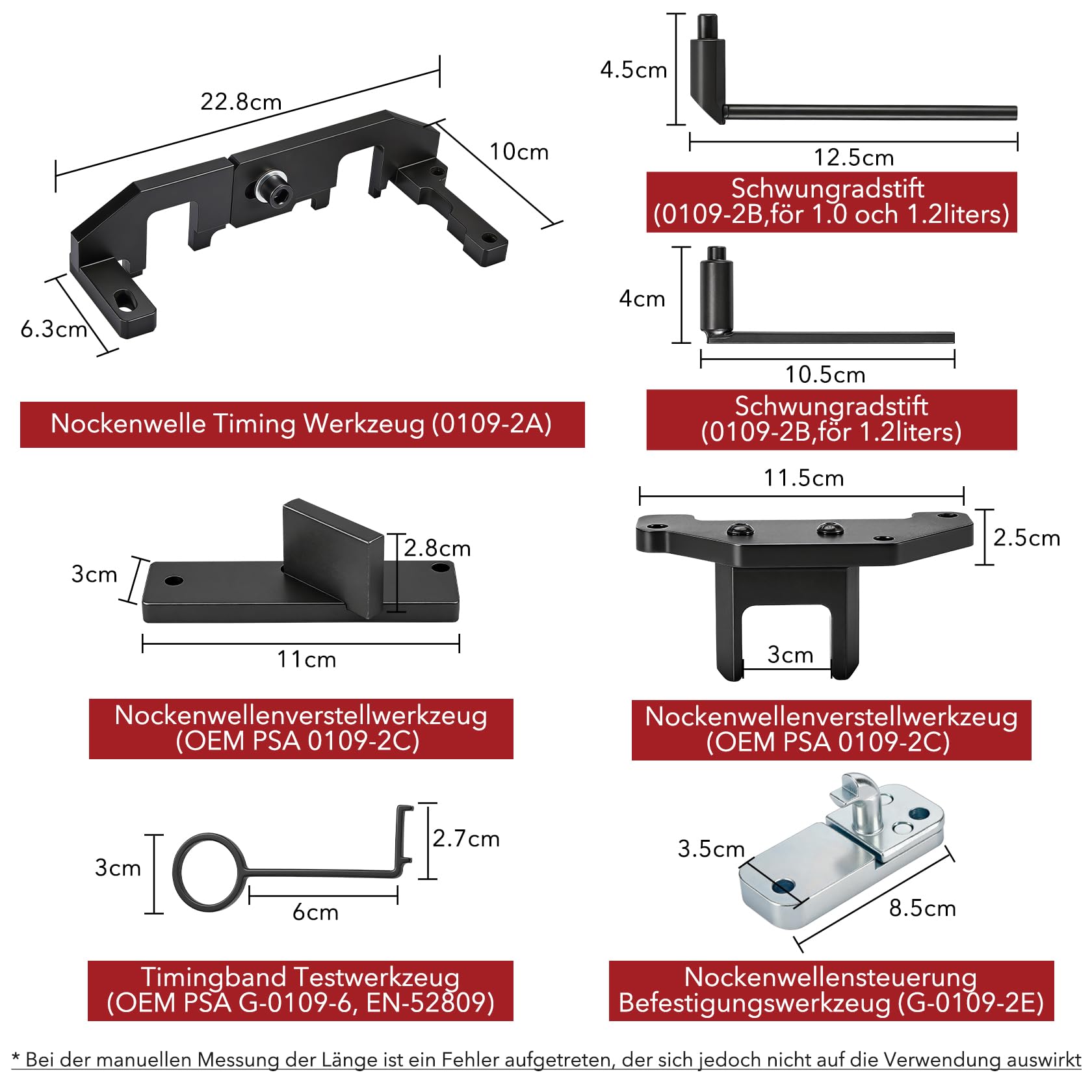 CarBole Motor Einstellwerkzeug Satz für 1.2 Vti (VVT)/GDI PureTech Benzinmotor,Zahnriemen Werkzeug Kompatibel mit Opel Peugeot Citroen,für G-0109-2E,G-0109-6,EN-52809,0109-2C/2D,109-2B,0109-2B