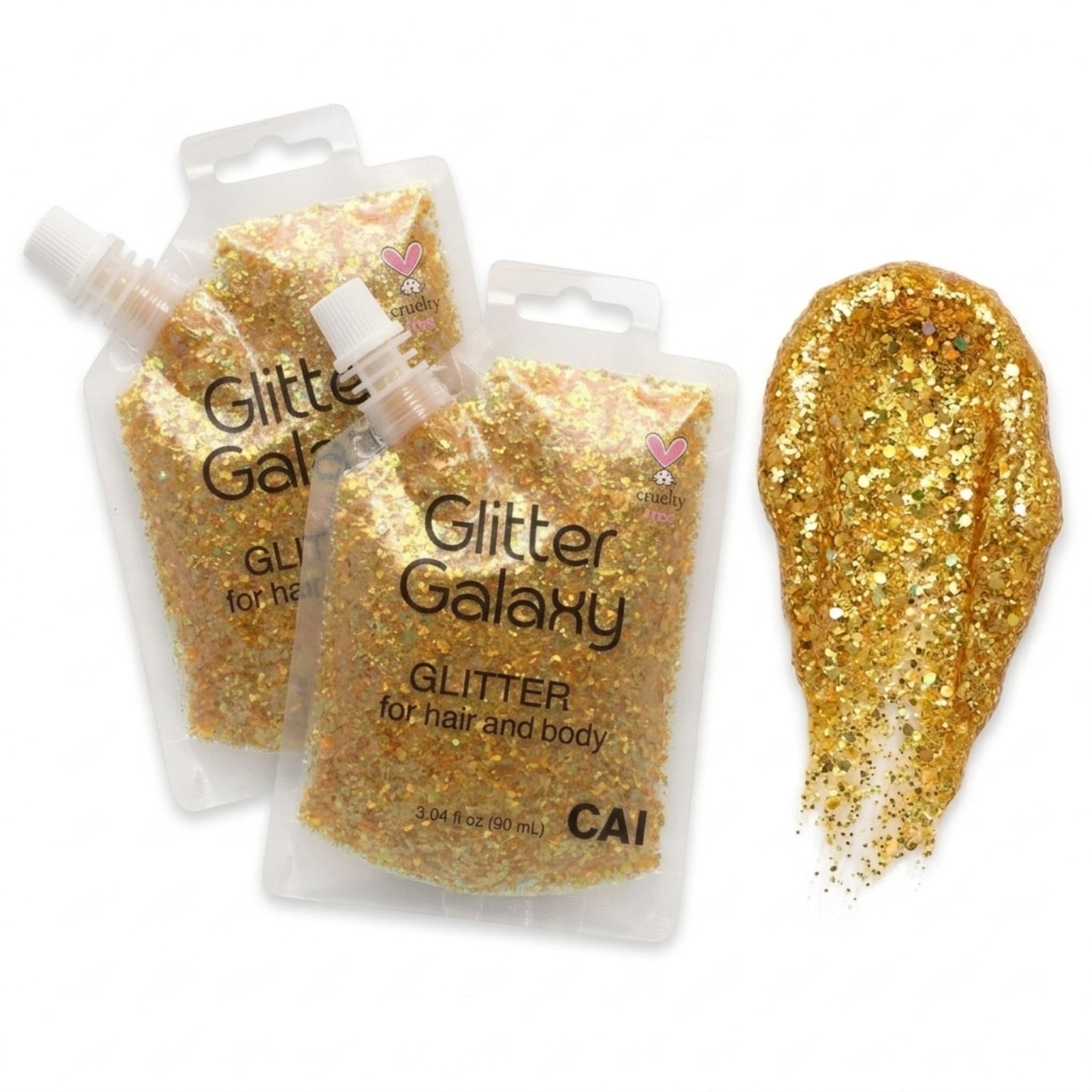 Body Glitter Gel- Face, Body & Hair (2 Pk Gold/Gold) Chunky Iridescent Holograph Stars & Moon, 6 oz | Cosmetic-Grade Makeup, Apply Without Glue, Easy to Take Off & Keep Skin Clean at Raves