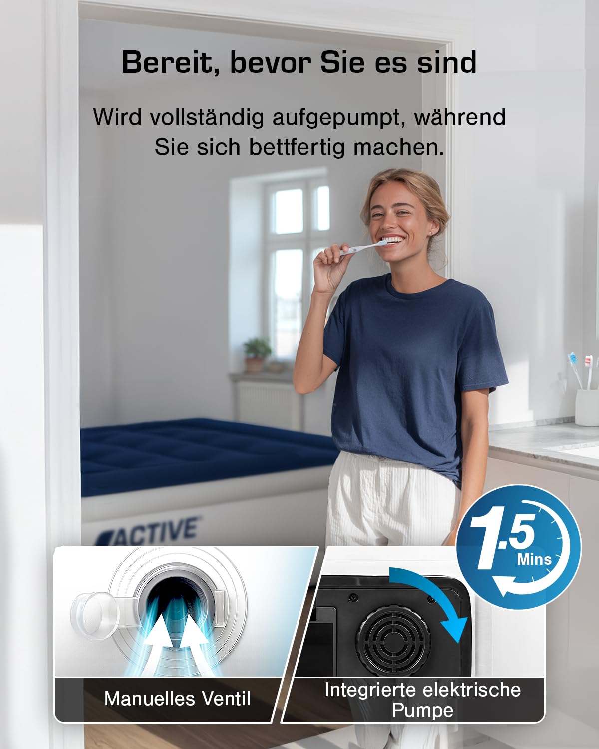 Active Era Luftmatratze 1 Person 99×188×36.5 cm Selbstaufblasend mit Elektro-Pumpe Flock-Oberfläche Air-Coil Komfort
