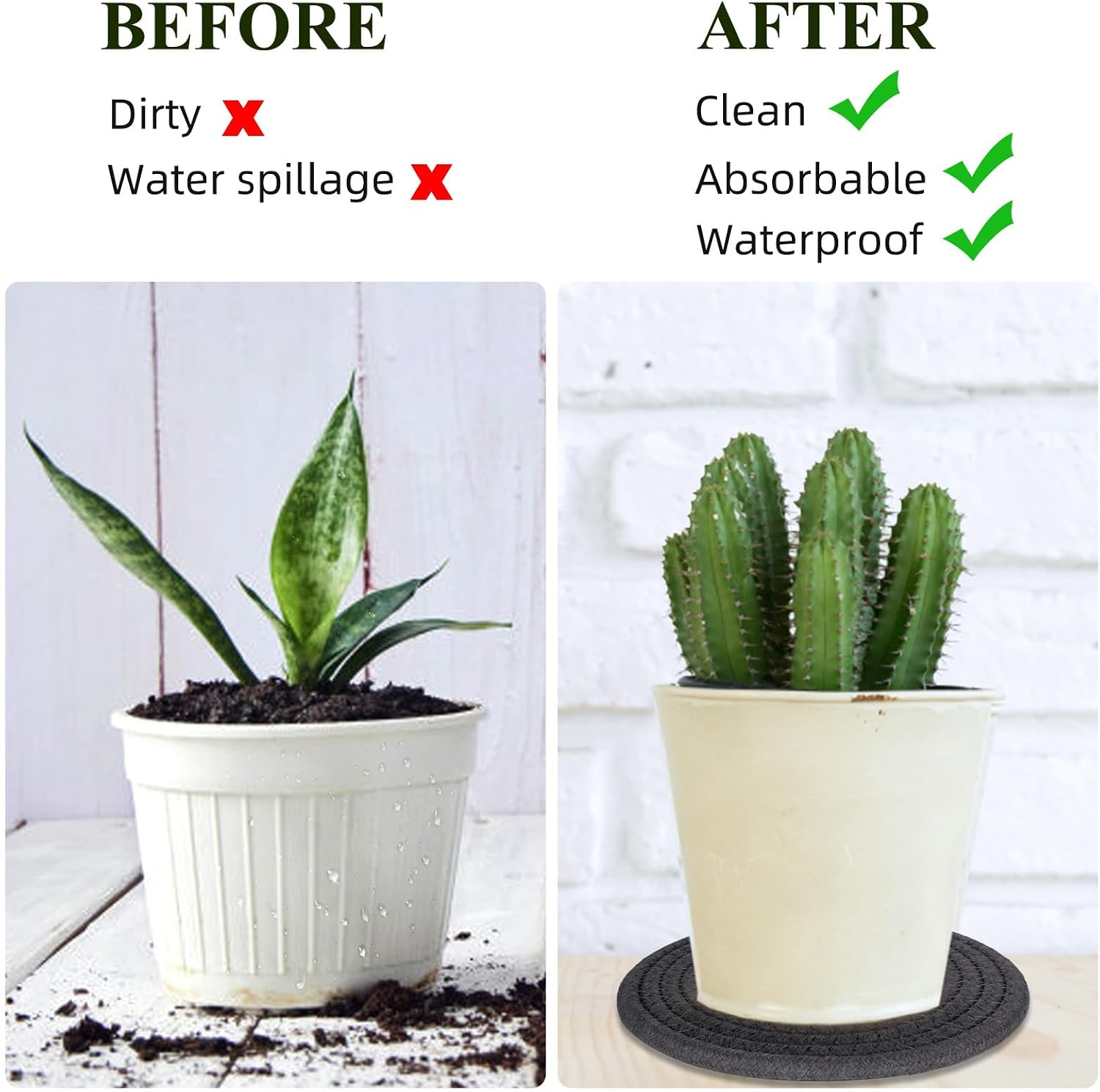 4 PCS Plant Coasters 4 & 7 Inch Plant Mat Round Pads for Plants Woven Plant Saucer Coaster for Gardening Indoor and Outdoor Pots (Dark Gray) image 5
