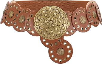 XZQTIVE Womens Western Belt with Concho Discs Adjustable Cowgirl Waist Belt Vintage Wide Disc Design for Dresses Jeans