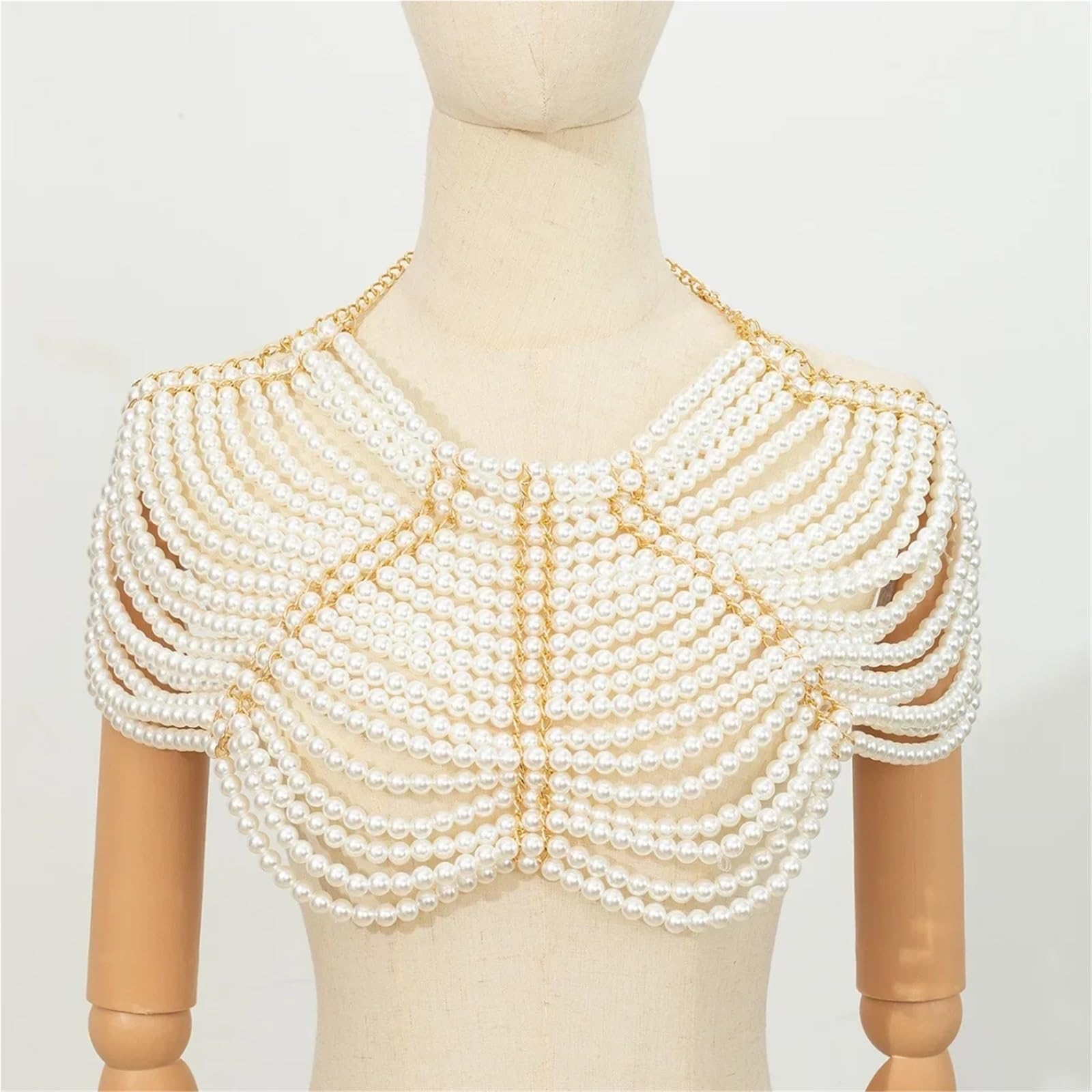 Chaîne d'épaule Chaîne de corps rétro en perles creuses, fait à la main, châle, accessoire de robe, bijoux tendance, style élégant