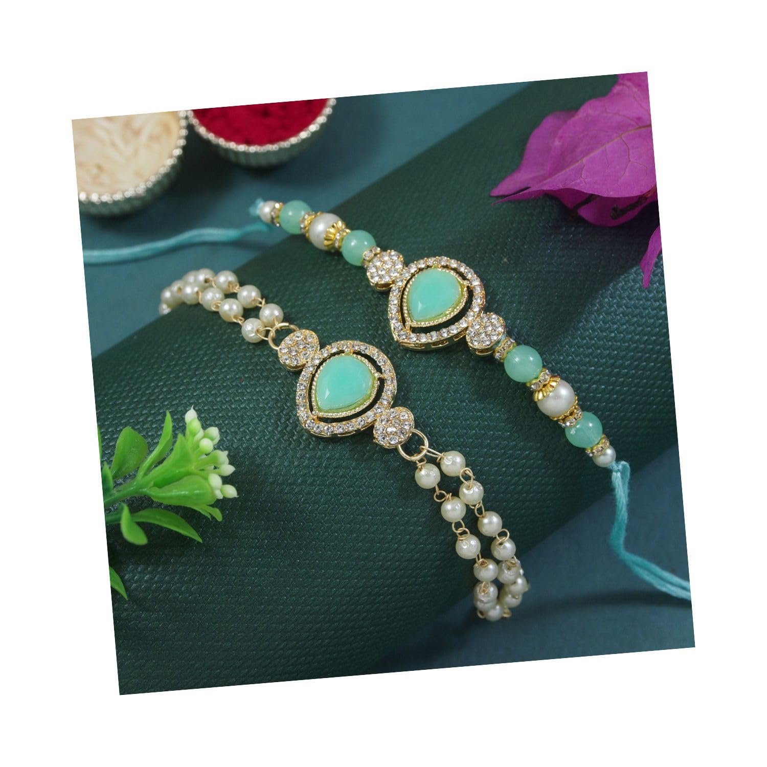 I Jewels Kundan & Pearl Bhaiya Bhabhi Lumba Rakhi Set With Roli Chawal & Rakshabandhan Card For Brother/Bro/Men (R146) (Mint) (B0D7CTXLLG) Amazon Price History, Amazon Price Tracker