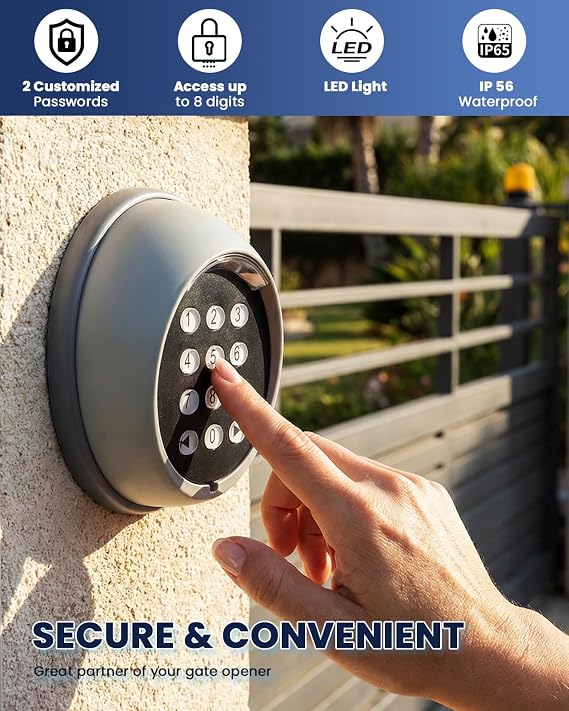 Universal Wireless Keypad for 433MHz Gate Openers Waterproof Digital Code Entry Gate Keypad Compatible with Automatic Swing Sliding Gate Opener, Outdoor Remote Accessory