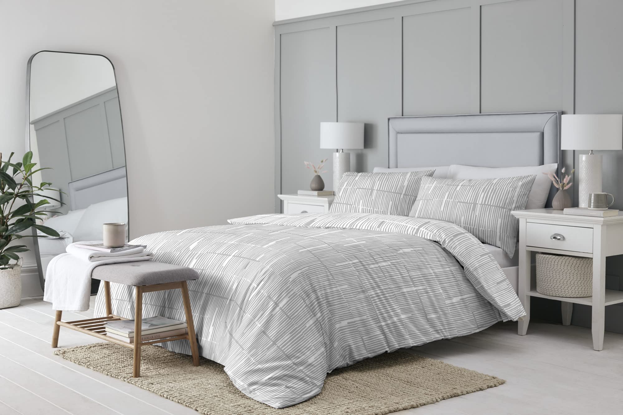 Drift Home - Linear - 52% Recycled Polyester 48% BCI Cotton Duvet Cover Set - Super-King Bed Size in Grey