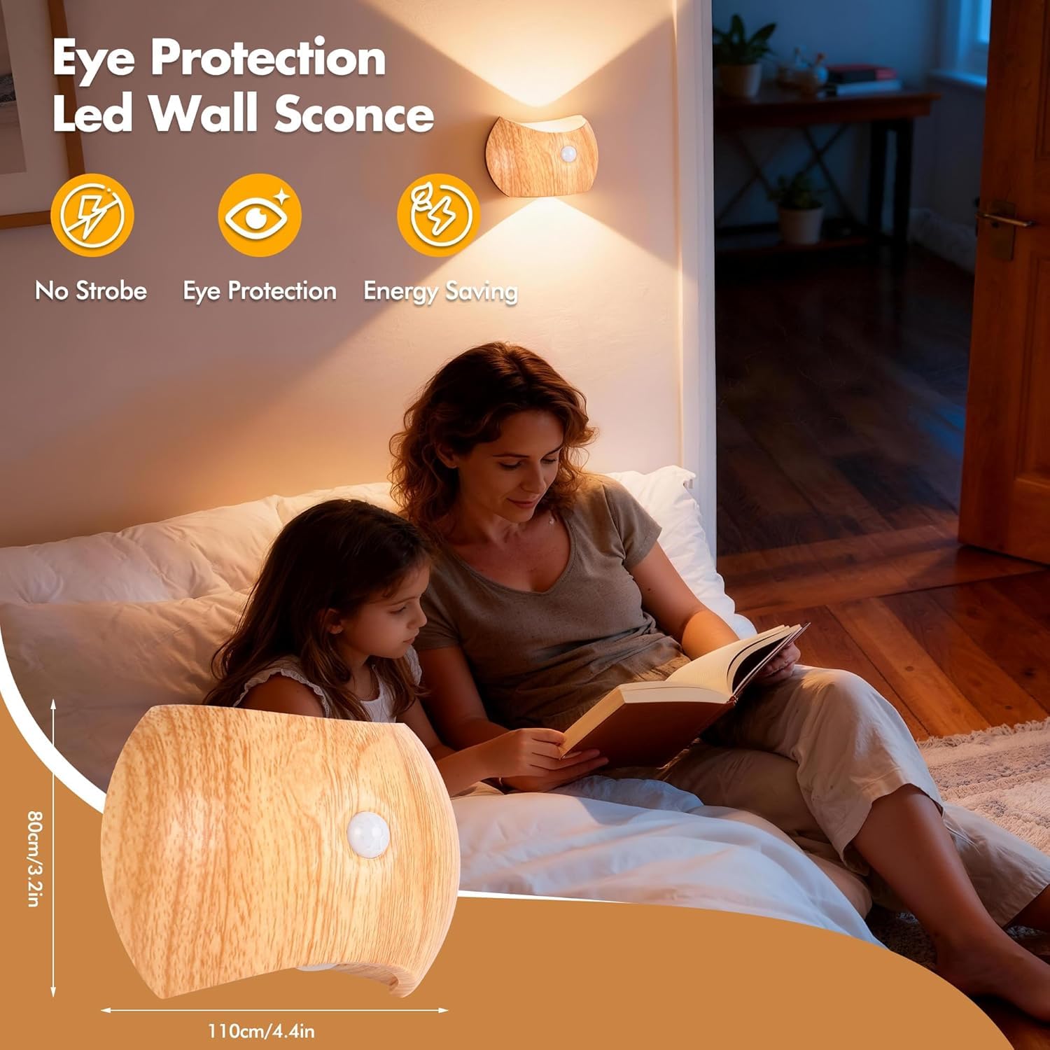 Set di 2 Applique da Parete Ricaricabili per Interni con sensore di Movimento, Senza necessità di Collegamento alla Rete elettrica, Lampada a LED con 3 Colori, luci Verso l'Alto e