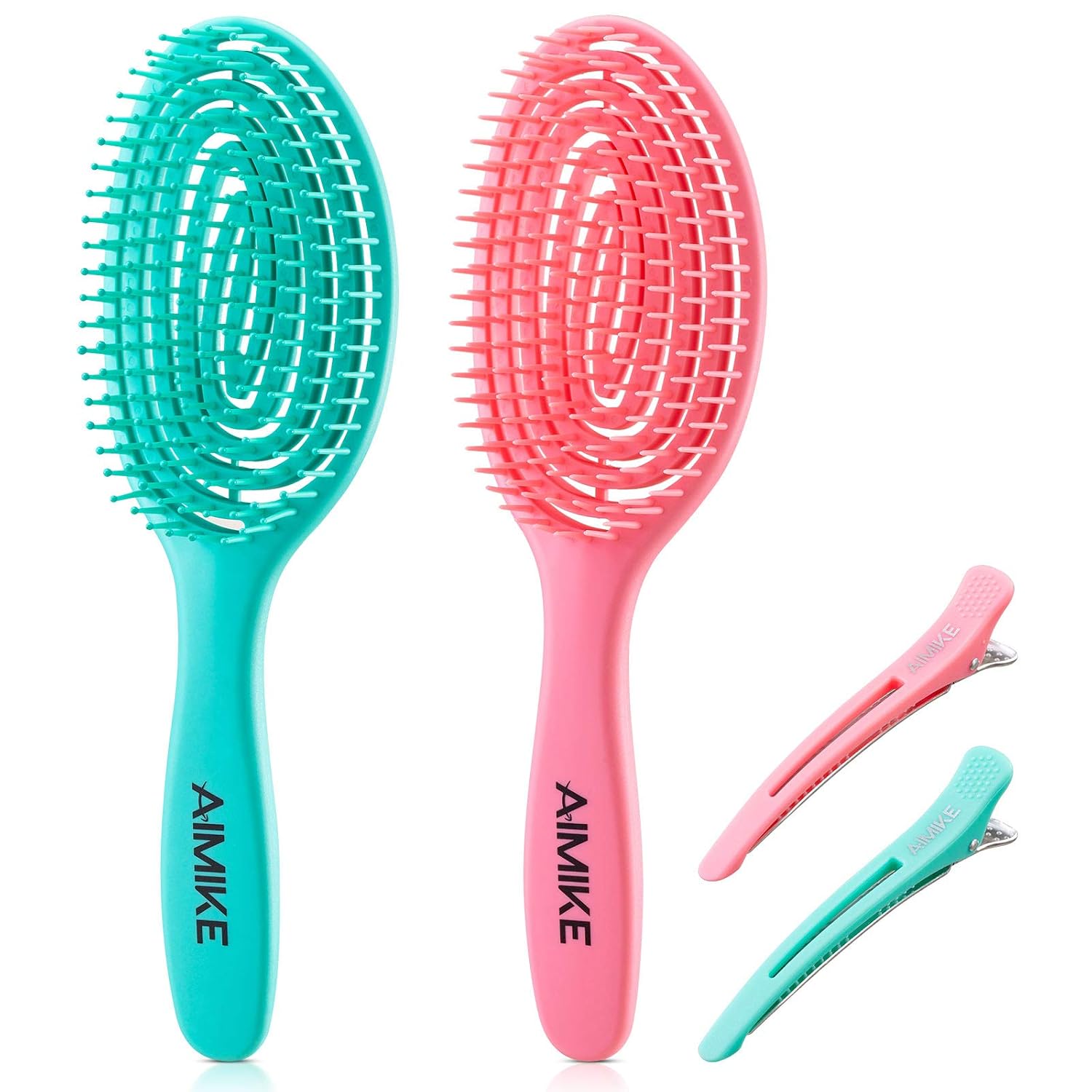 AIMIKE 2pcs Detangling Brush, Vented Detangler Brush for Natural, Curly, Thick & Straight Hair, Detangling Brush w/Flex Soft Bristle, Glide Through Knots Easily for Women, Men, Kids, Wet and Dry Hair