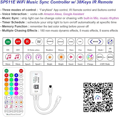 Miniatura 3 de Kit de tira de luces LED RGB direccionables con efecto de persecución de 25 pies para exteriores, impermeable, 12 V, WS2811, con controlador de