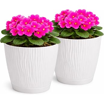 Matte Flower Pots Decorative Plant Pot for Flowers and Herbs Durable & Lightweight Round Plastic Plant Pots for Living Room Dining Room Kitchen Patio Balcony Set of 2 White Diameter 19 cm