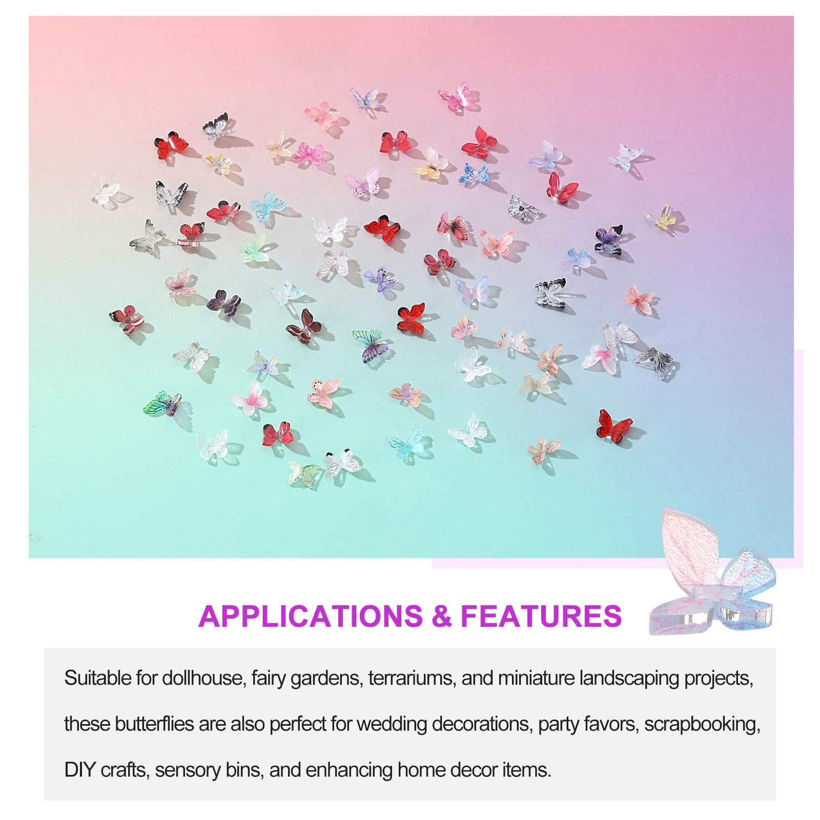 CoCud Mini Resin Butterflies, 8mm Length, Resin Miniature Dollhouse Accessories Multi-Colored - Image 3