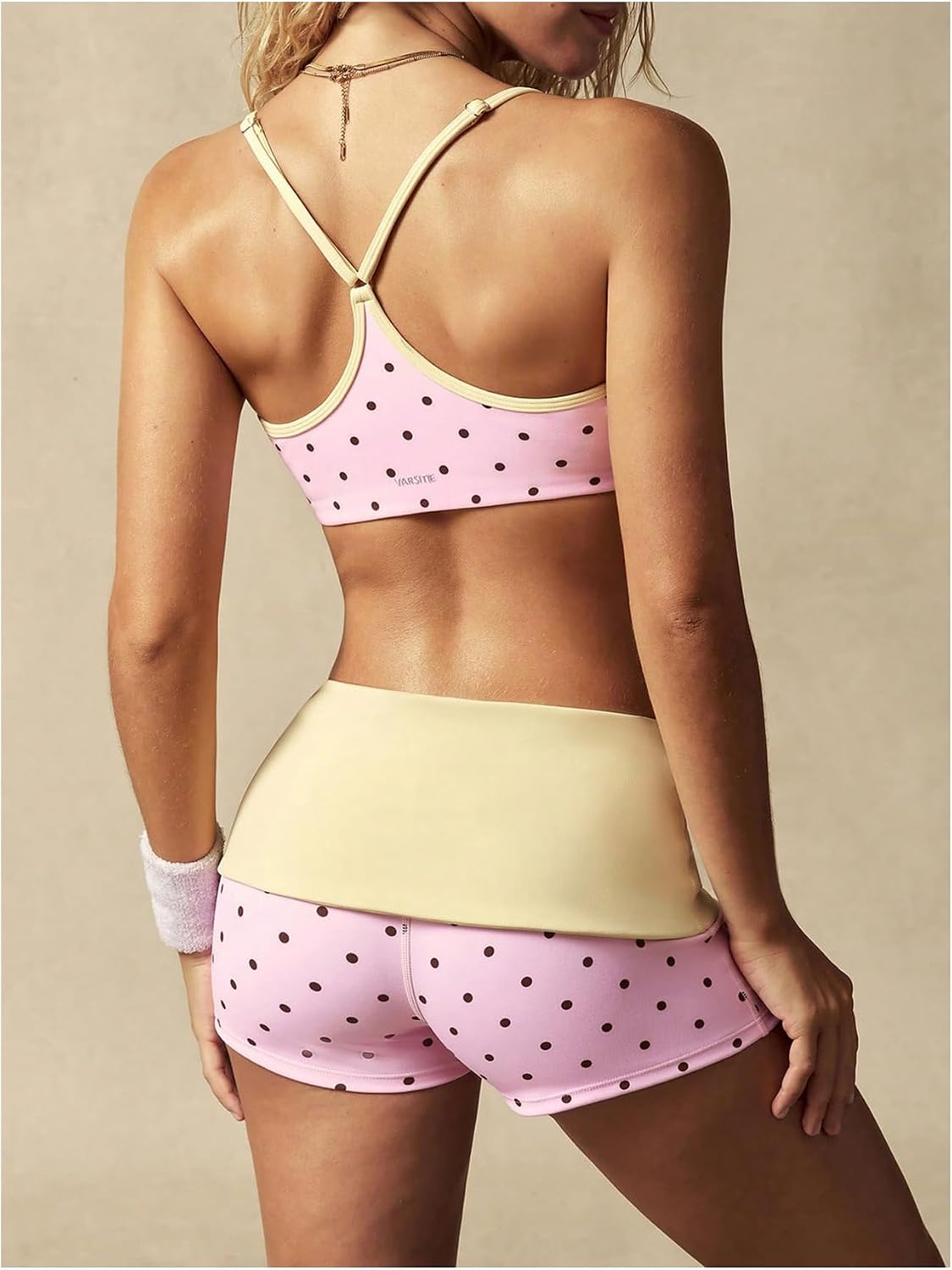 Milumia Women's Polka Dots Workout Set 2 Piece Cropped Cami Sports Bra Fold Over Yoga Shorts Set