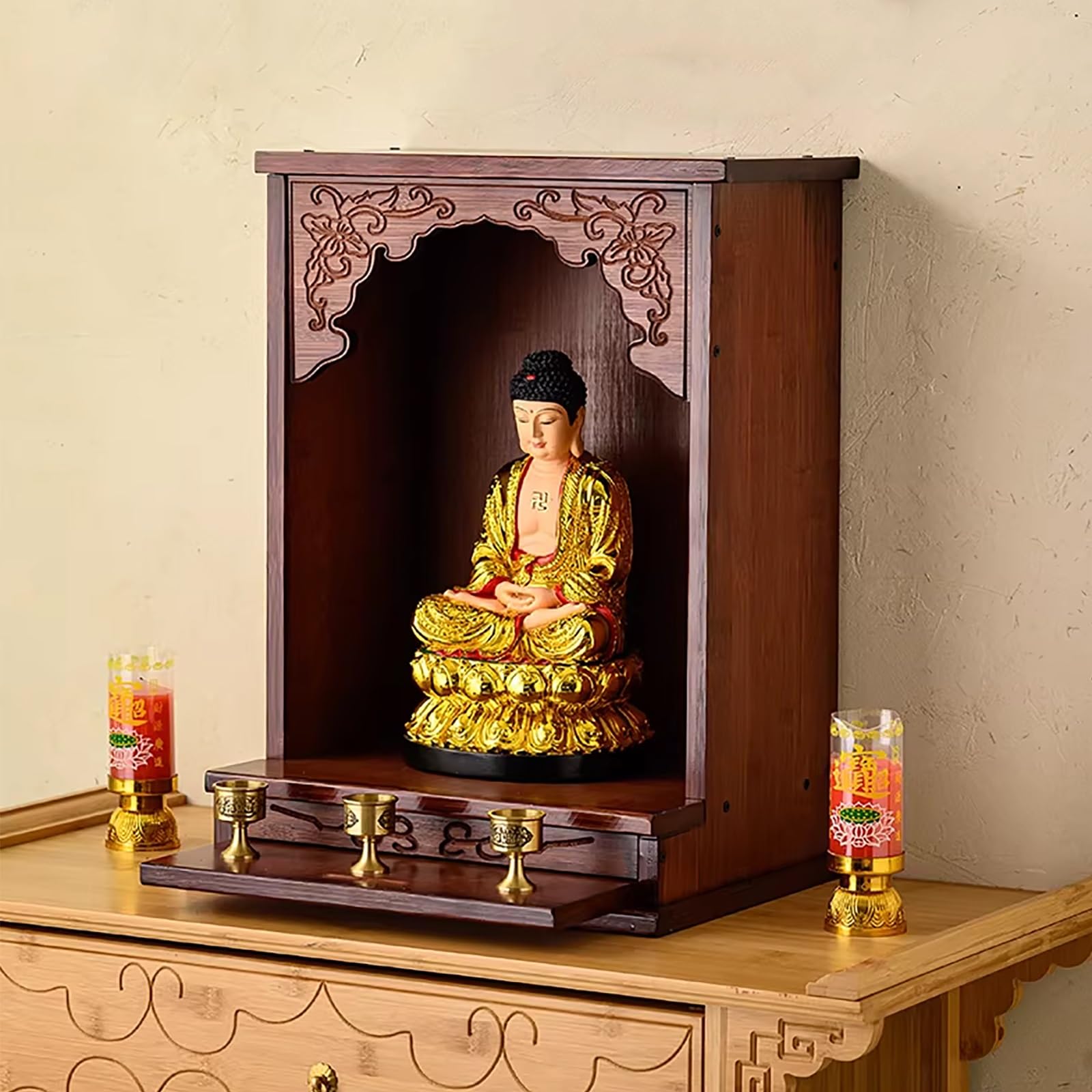 LSOPCYE Bamboo Meditation Altar Table, Shrine Buddhist Altar