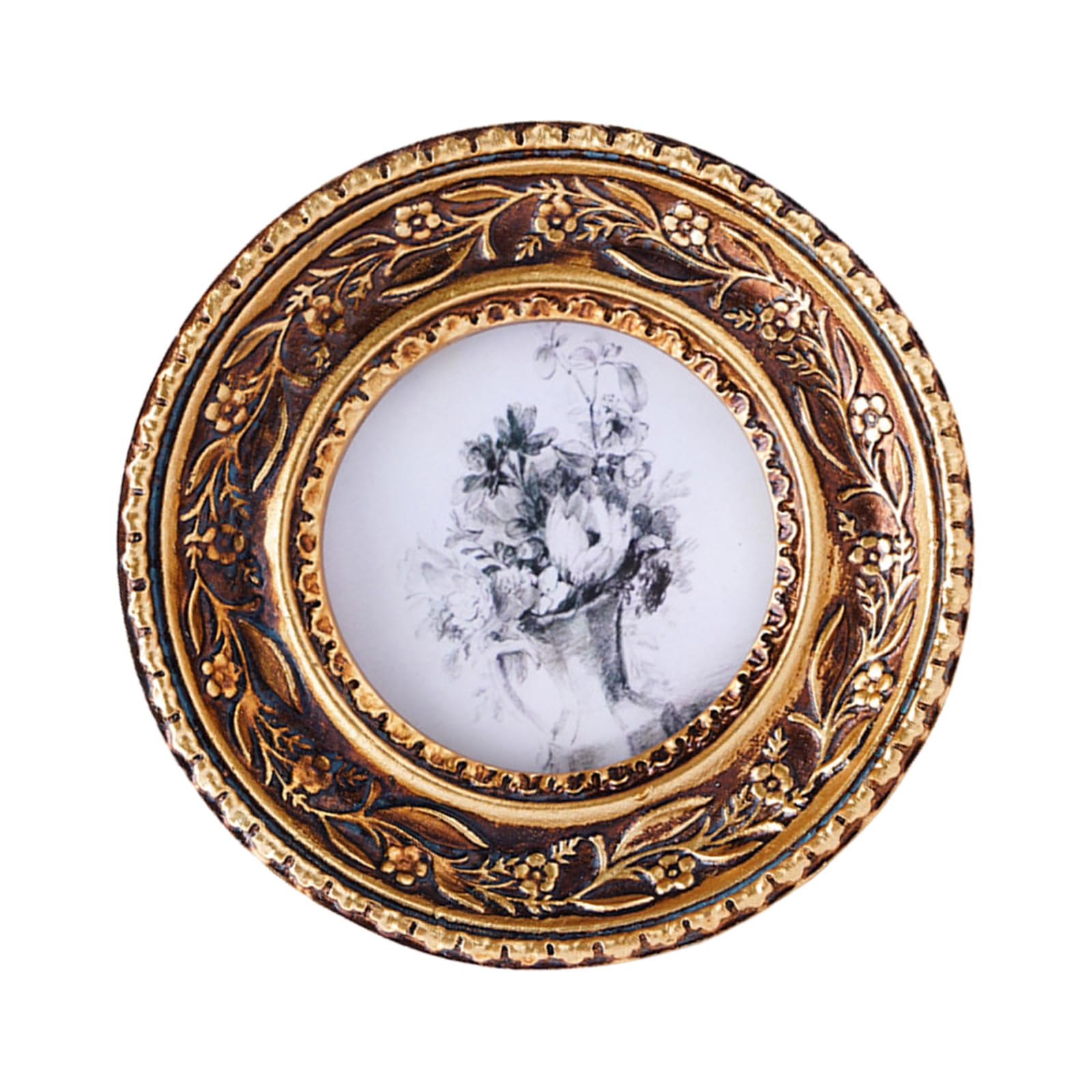 Antique Round Picture Frame Ornate Resin Carving Bronze Gold Photo Frame Wall Hanging and Desktop Display Home Decors Antique Round Photo