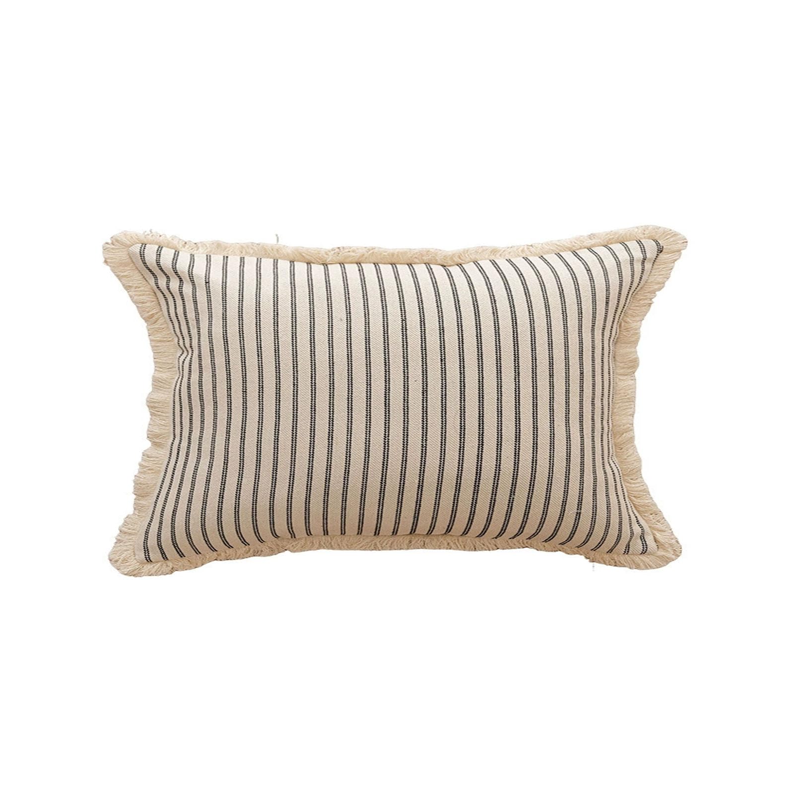 AXCTYSFP Decorative Linen Striped FringeThrow Pillow Covers Cozy Farmhouse Boho,Black,30 * 50cm