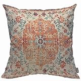 Moslion Carpet Pattern Boho Style Ethnic Decorative Cotton Linen Throw Waist Pillow Case Pillowcase 18x18 Inches
