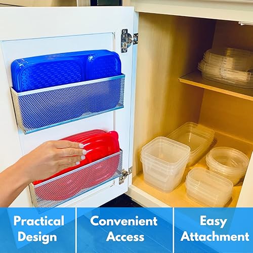 Miniatura 2 de Slim Caddy Organizador adhesivo grande para puerta de gabinete  Optimiza el espacio de tu gabinete  Organizador de tapas de plástico de cocina,