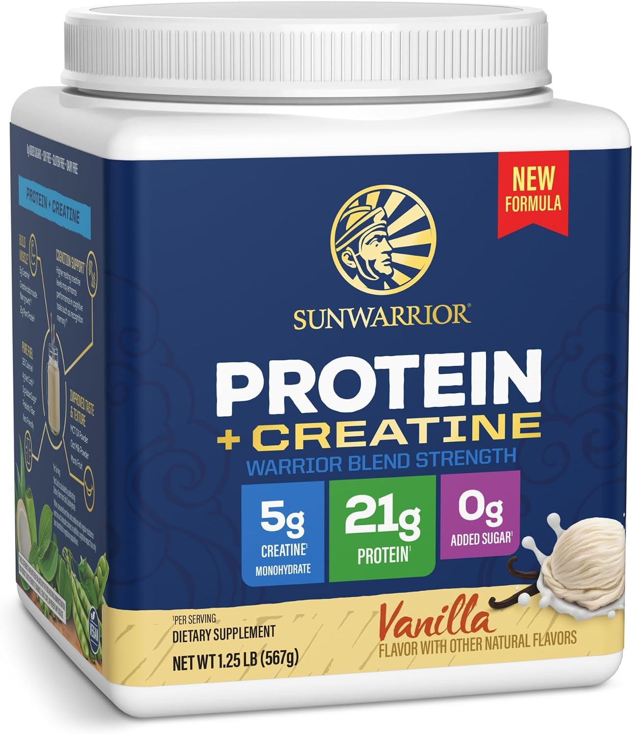 Plant-Based Protein Powder Creatine Monohydrate Support 14 Servings Vanilla 1.25 Pound (Pack of 1)