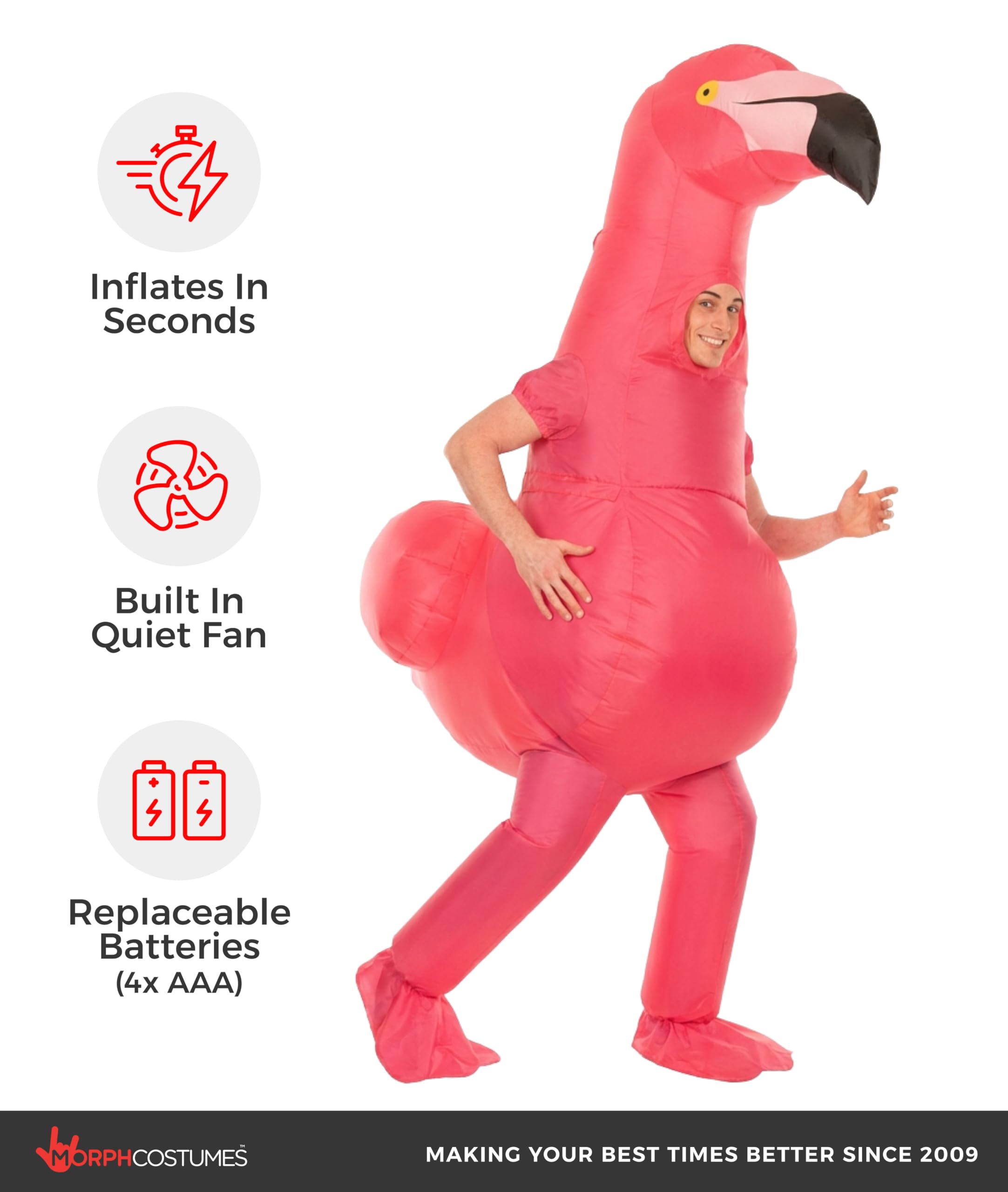 Morph Aufblasbares Flamingo Kostüm für Erwachsene, lustiges Tierkostüm für Karneval, Fasching oder Halloween