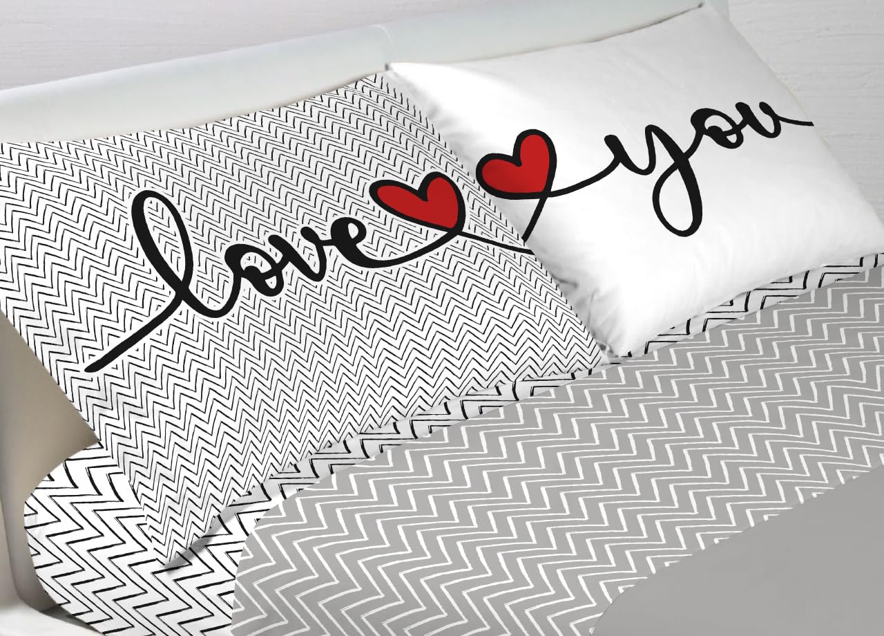 BIANCHERIAWEB Completo Lenzuola Letto in 100% Cotone Made Italy Disegno Happy GI Matrimoniale Love You