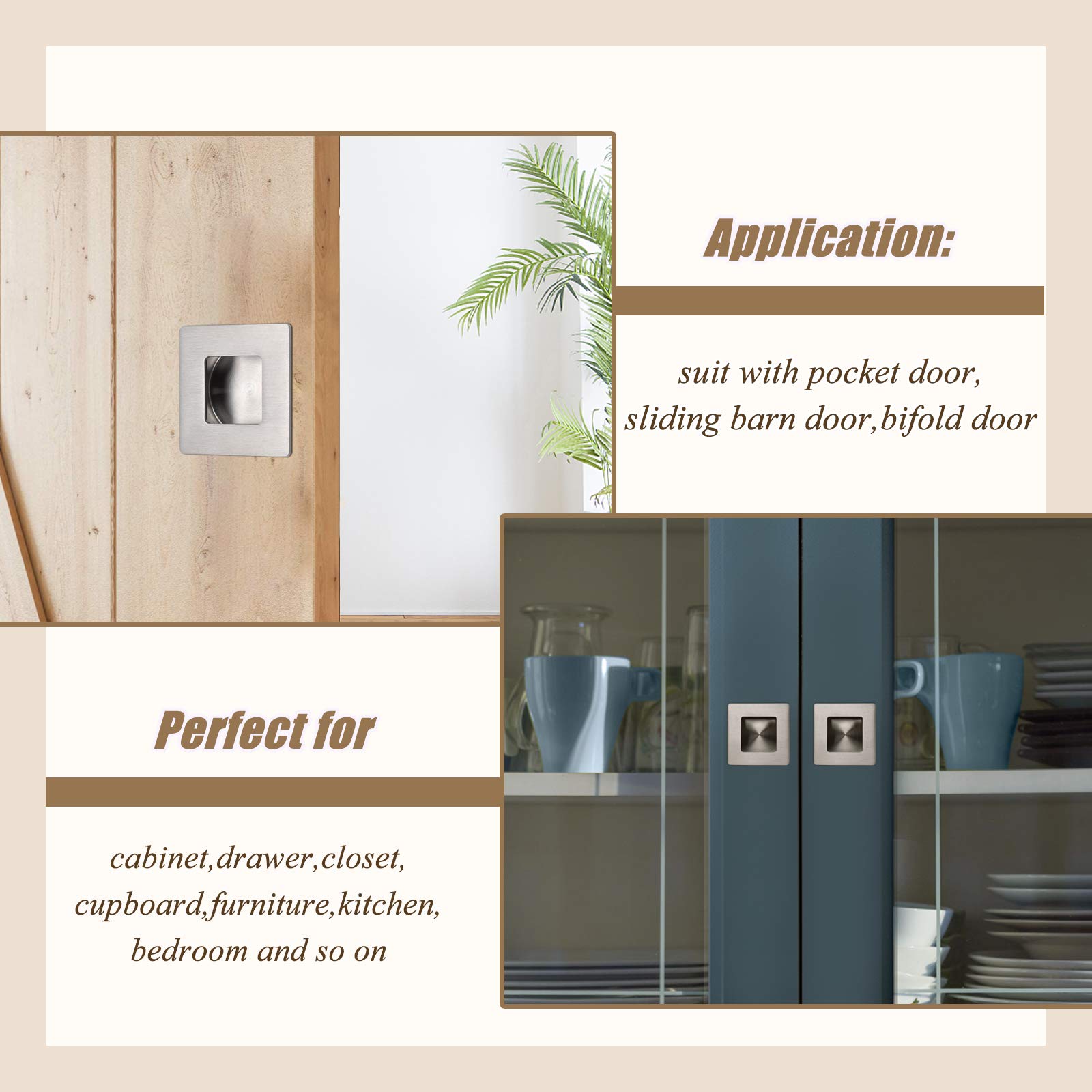 (1 Pack)Probrico Pocket Door Pull Brushed Nickel Recessed Pull Handle