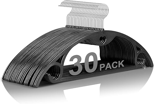 Perchas de plástico Perchas negras para ropa sin golpes en los hombros y gancho giratorio de 360 perchas delgadas que ahorran espacio para armario