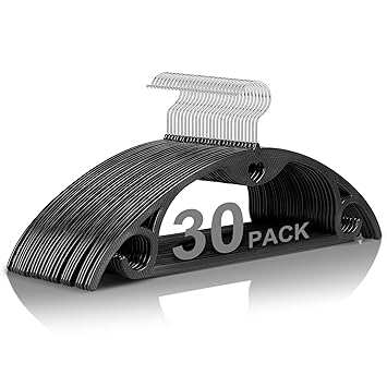 TARANCH Black Plastic Hangers Space Saving, No Shoulder Bumps Clothes Hangers Non Slip, 16.5