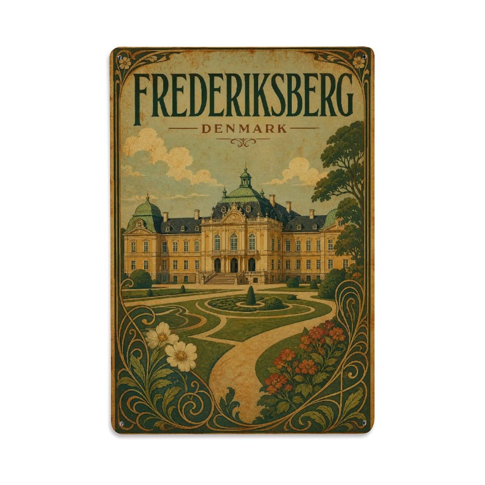 Metal Tin Sign Vintage Travel Denmark Frederiksberg