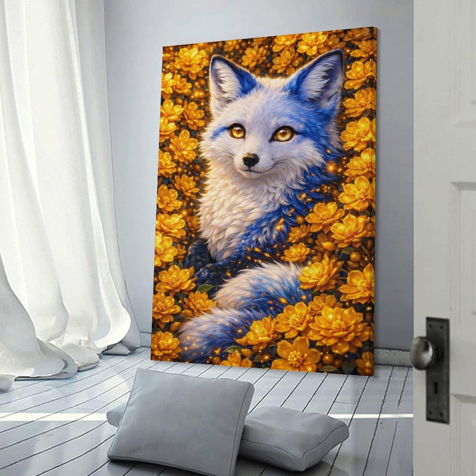 Junmoney Golden Bloom Wolf Decorative Wall Artwork, 24x36inch(60x90cm), for Work Areas, Reading Rooms Or Studios, Wall Art That Adds Style to Work Areas