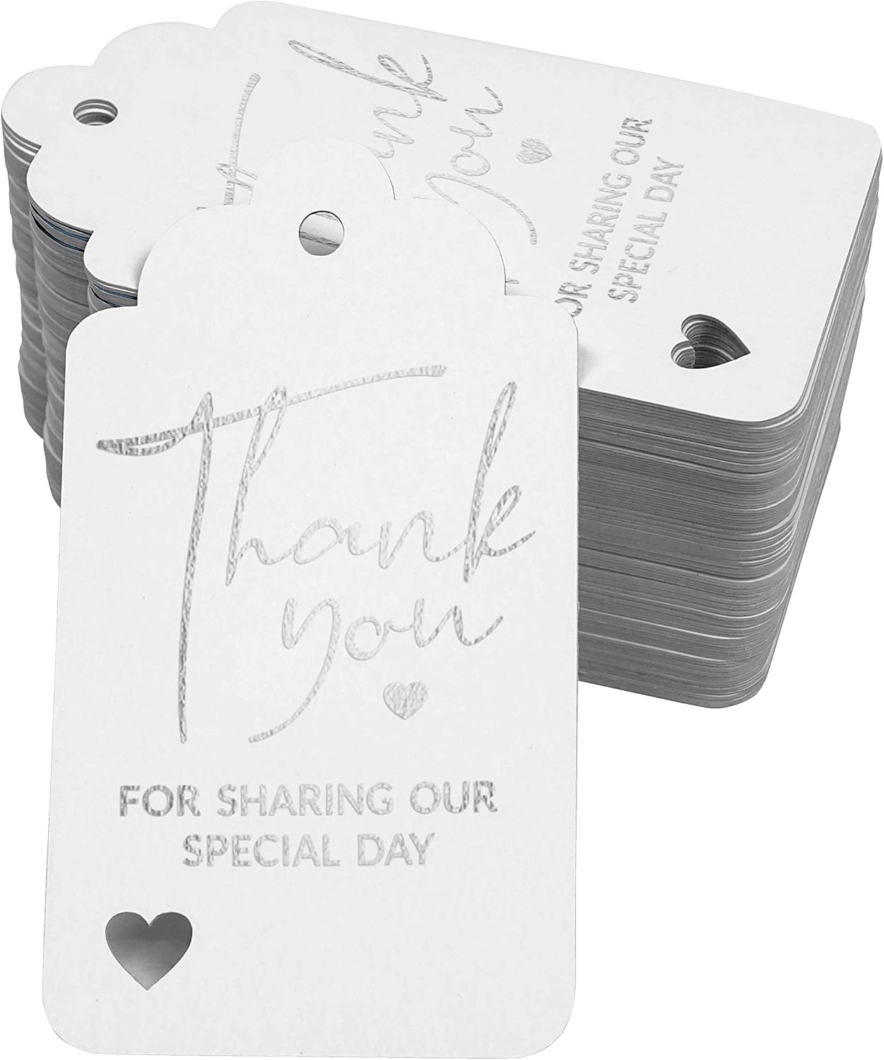 Inkdotpot Pack Of 100 Thank You For Sharing Our Special Day Bridal Shower-Baby Shower-Retirement-Wedding-Birthday Favor Paper Tags Craft Real Silver Foil Hang Tags