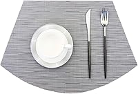 Vista 3 de PIGCHCY Juego de 6 manteles individuales en forma de cuña con centro de mesa, redondos, lavables, resistentes al calor (gris plateado)