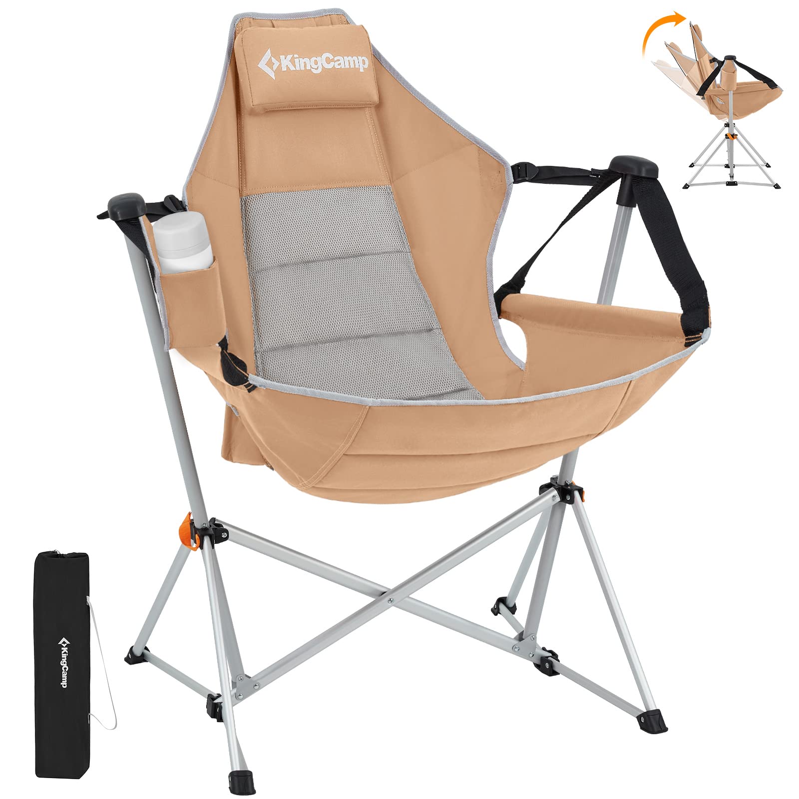 KingCamp Hammock Camping Chair, Swinging Portable Folding Camp Chairs for Adults 400lbs Heavy Duty Foldable Oversized Rocker with Aluminum Alloy Frame Cup Holder Pillow for Outdoor Beach Patio Sport