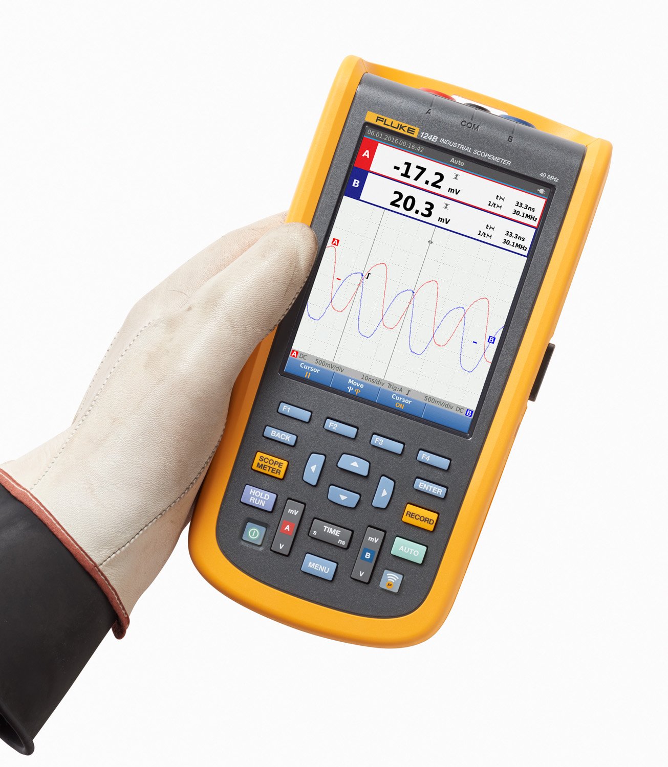 Fluke 123B Industrial ScopeMeter Hand-held Oscilloscope, 2 Input Channels, 20 MHZ Bandwidth, SCC120 Kit