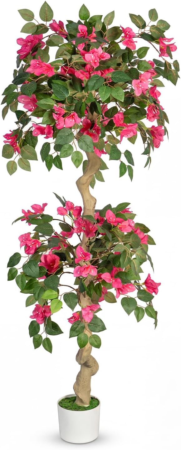 5FT Artificial Bougainvillea Tree, Tall Faux Flowering Plant with Realistic Pink Silk Flowers for Indoor Outdoor Home, Living Room, Porch, Patio Decor
