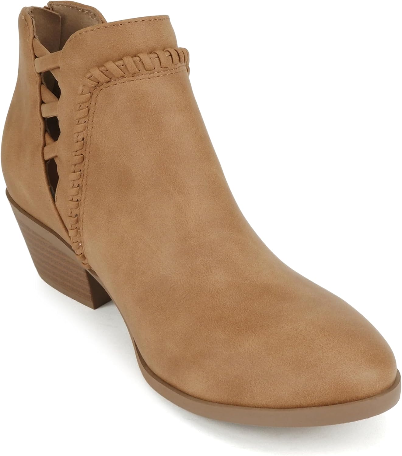 Soda Sincere Women's Low Ankle Heel Bootie with Elastic Cross Straps (Wide Fit Available)