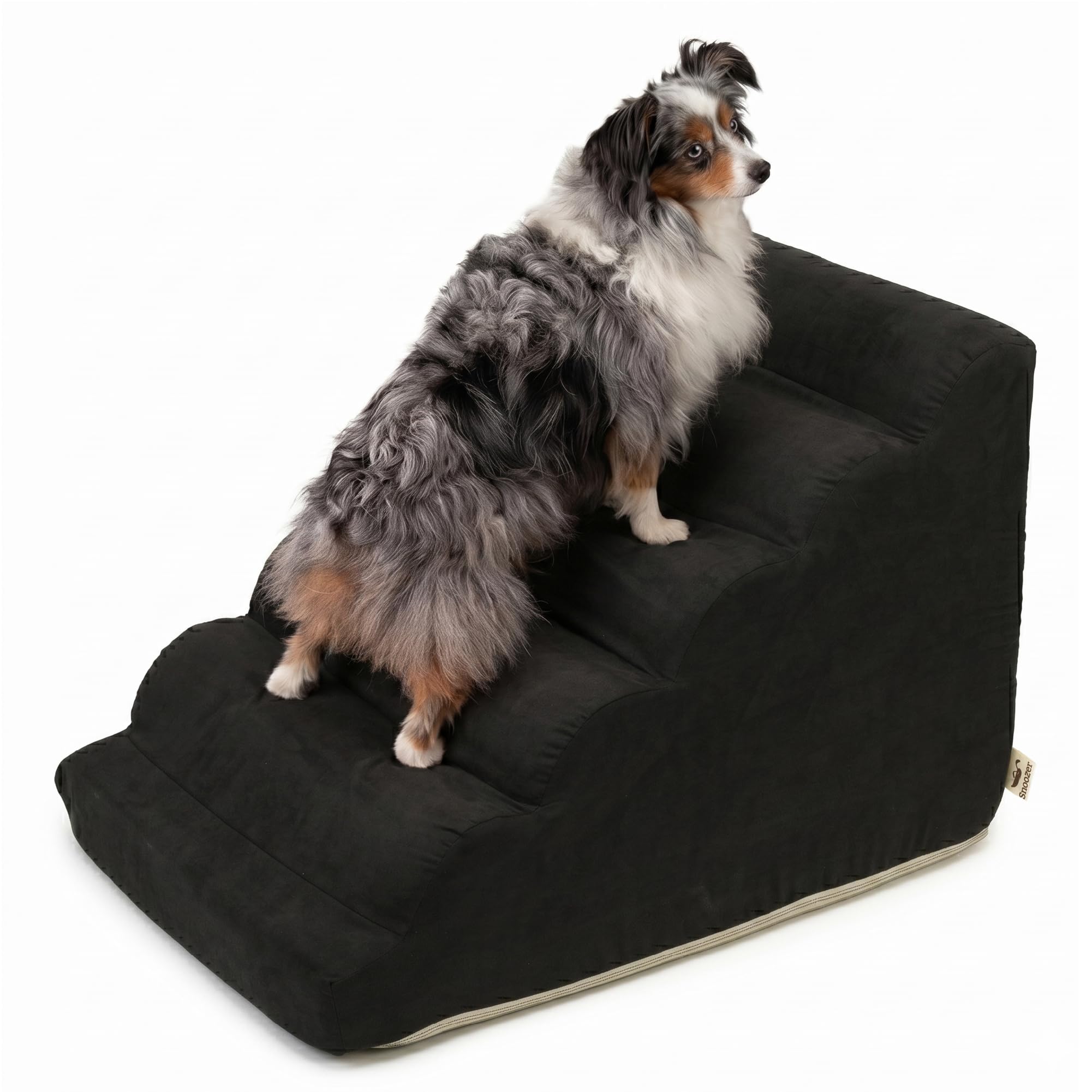 Snoozer Scalloped Dog Ramp, 21” Tall Foam Pet Stairs, 5 Steps, Black