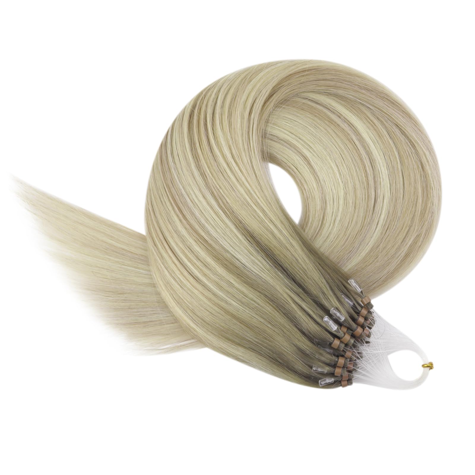 YoungSee Microring Extensions Echthaar Ombre 55cm Microring Hair Extensions 1g/s Micro Loop Extensions Echthaar Aschblond mit Platinblond Micro Beads Hair Extensions für Frauen 50g 18/60A/60