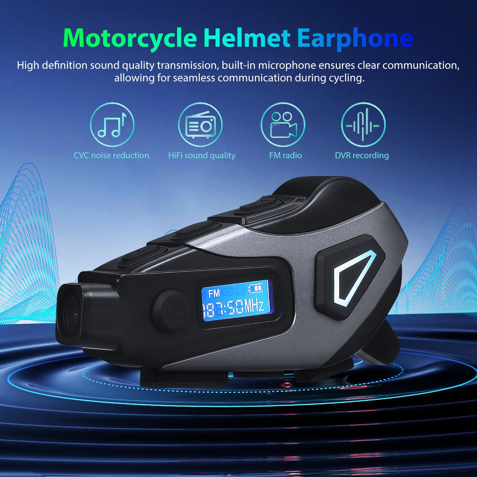 ifundom Auricolare Wireless per Casco Moto 2 in 1, Abs, 1200 Mah, 32 Gb, Versione 5.4, Ipx8, Microfono con Riduzione Rumore, per Casco Moto, Uomo e Donna