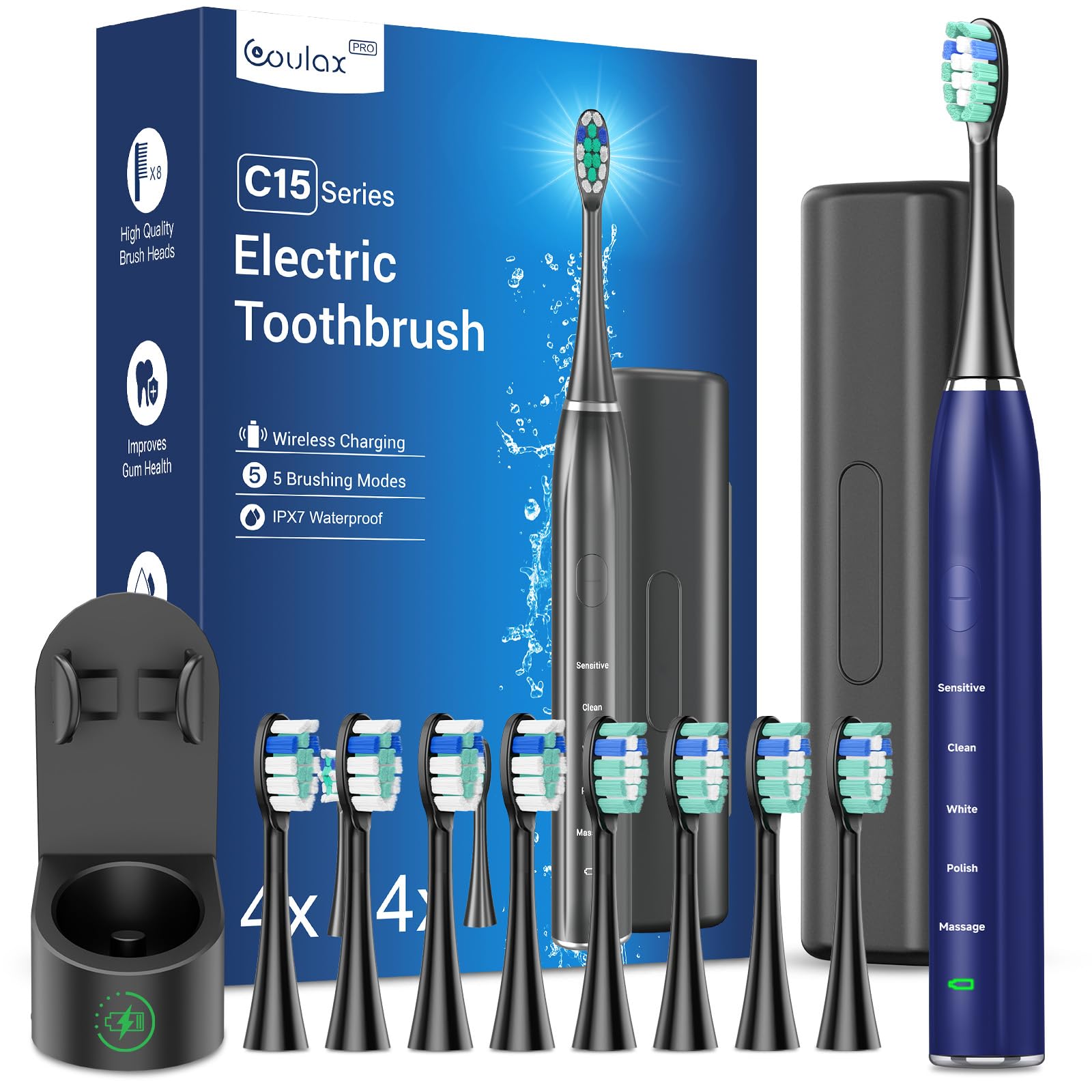 Brosse à dents électrique sonique pour adulte - Brosse à dents électrique à ultr