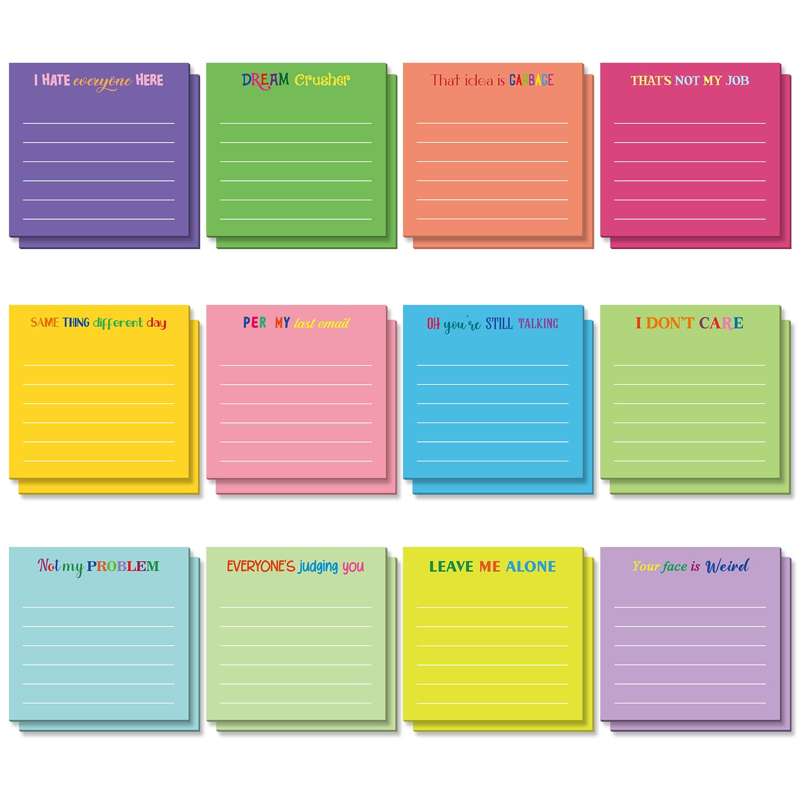Notes adhésives avec lignes anti-brouillon | Blocs de notes de motivation Yinder 7,6x7,6 cm - 7