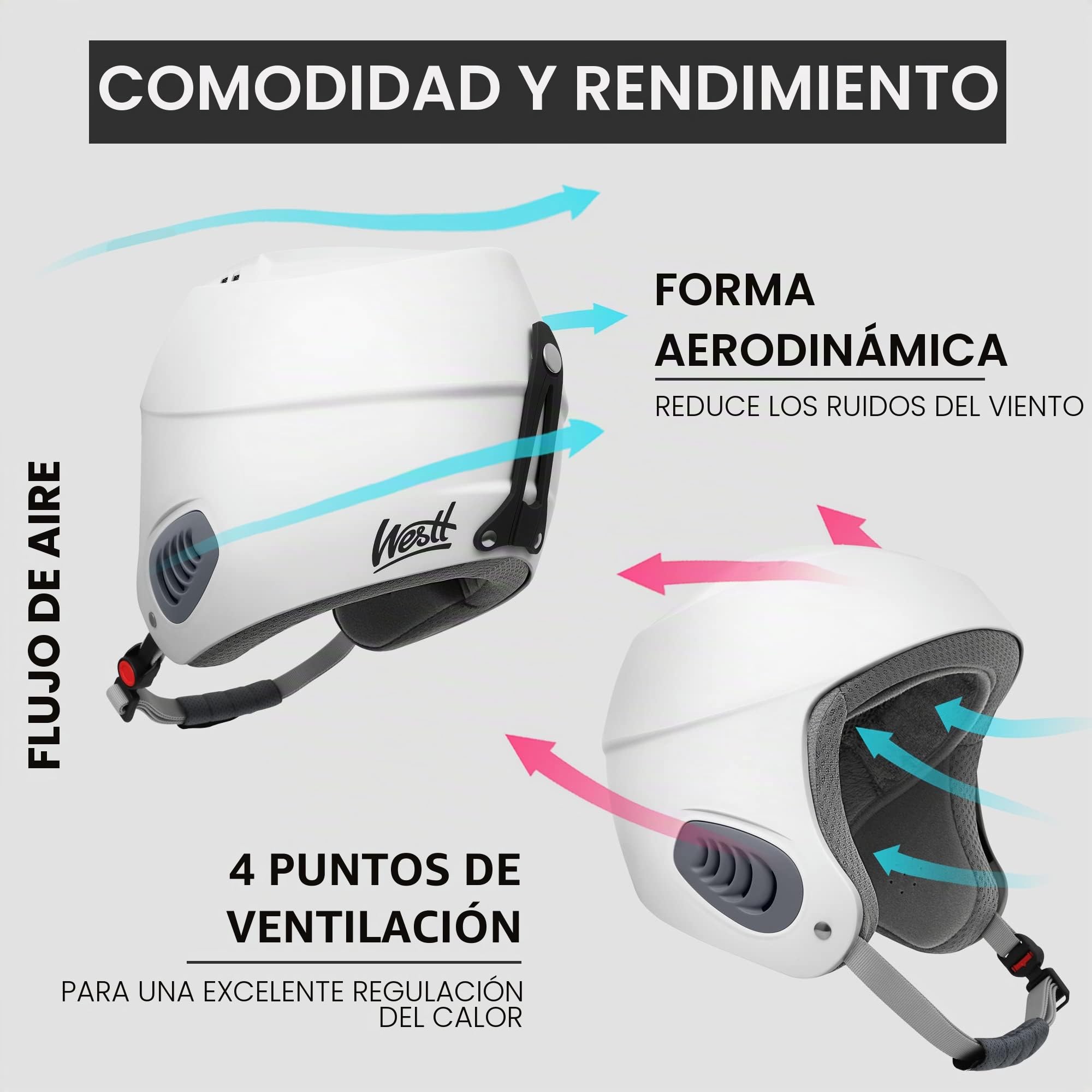 Westt Casco de esquí hombre mujer, casco de snowboard freeride y esquí de travesía, casco deportivo de nieve ligero y transpirable, blanco, única de 56-58 cm