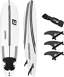 FLOWBOARD Soft Foam Surfboard with 3 Fins, 6ft Leash & 2 Wood Stringers - 6ft/7ft Shortboard or 8ft Longboard by EasyGoProducts