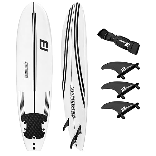 FLOWBOARD Surfboard Softboard Foam - Include (3) Fins 6’ Foot Leash and (2) Wood Stringers Inside Board Availalable in 6' and 7' Short Board and 8' Longboard